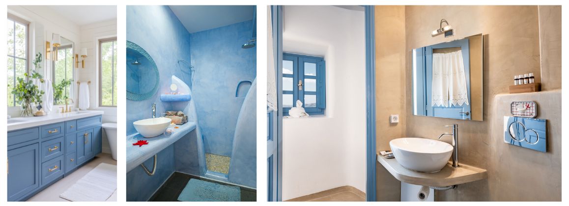 salle de bain inspiration grecque bleu blanc