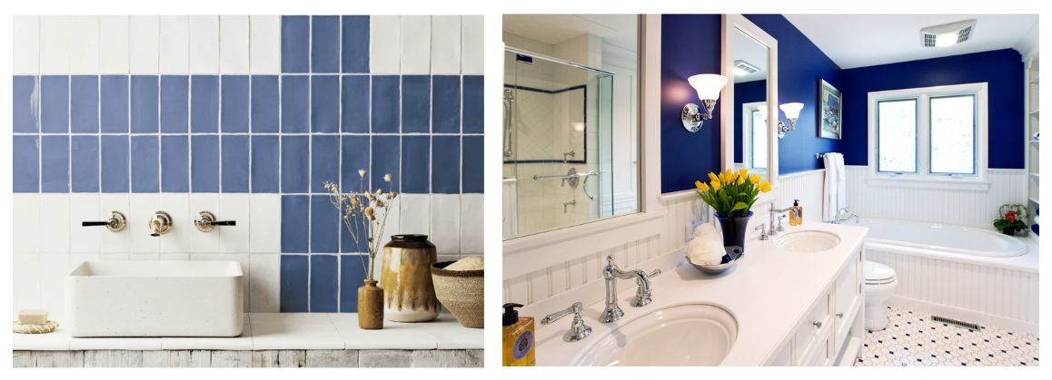 salle de bain bleue blanc grecque