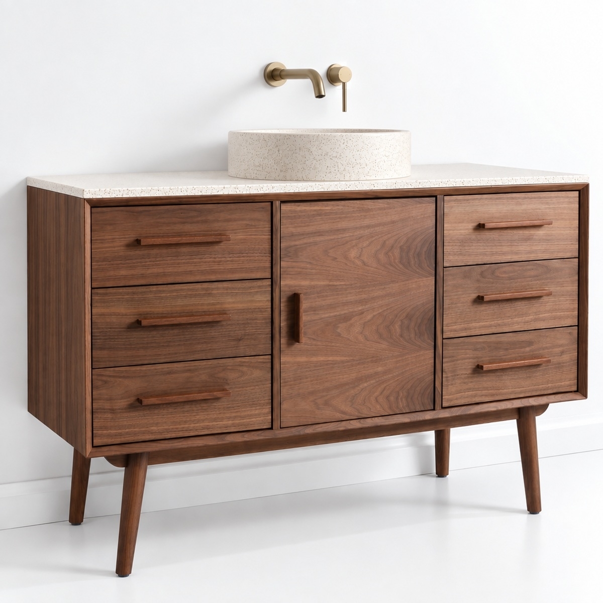 Face meuble shelby avec plan terazzo beige