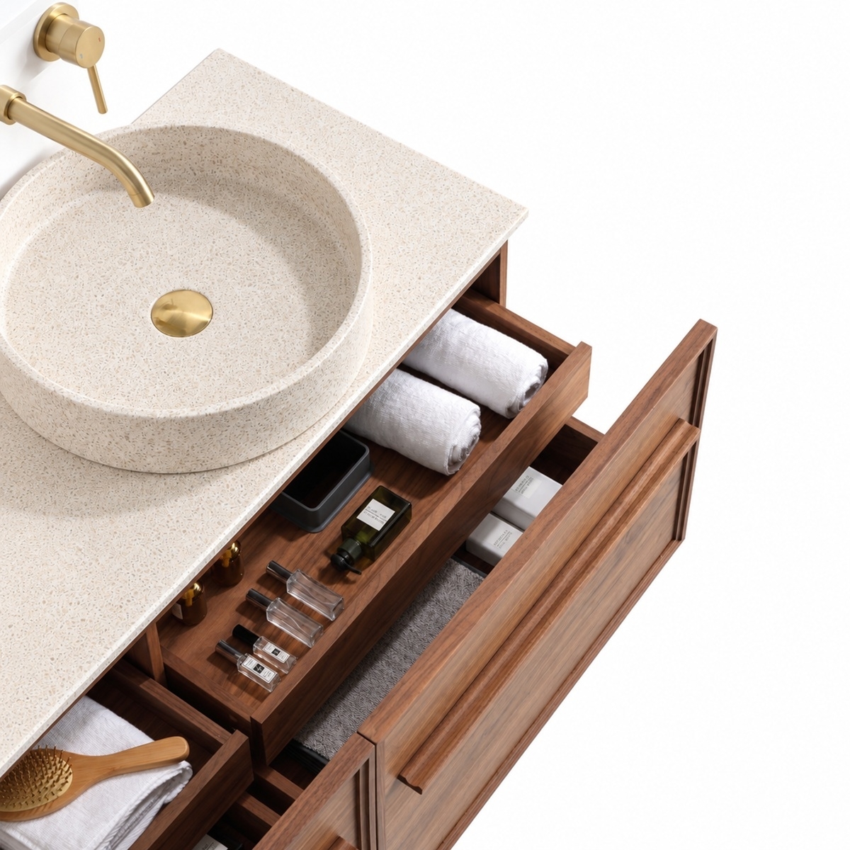 Tiroirs meuble Legno 140 avec plan terrazzo beige