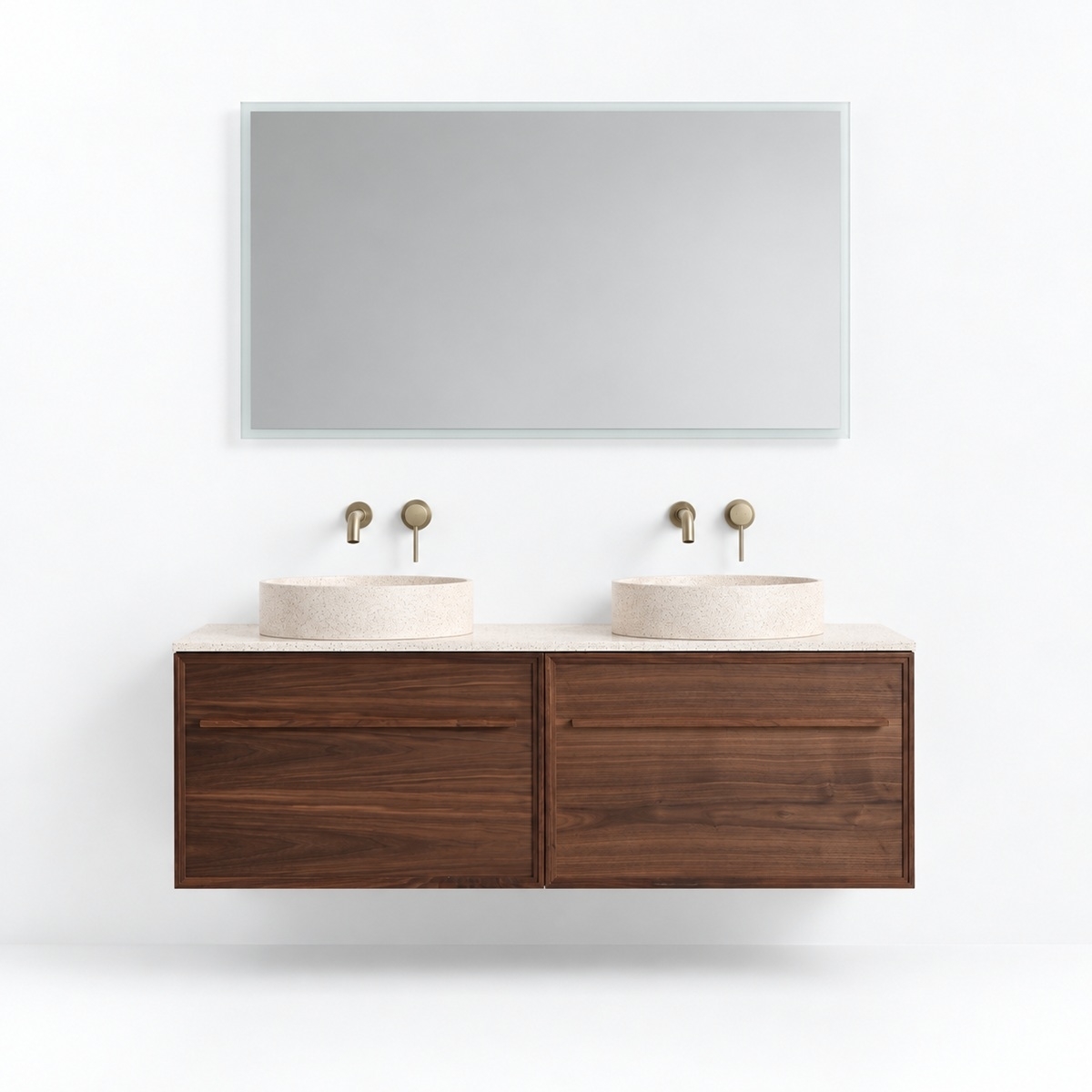 Meuble legno 140 avec plan beige sous vasque terrazzo