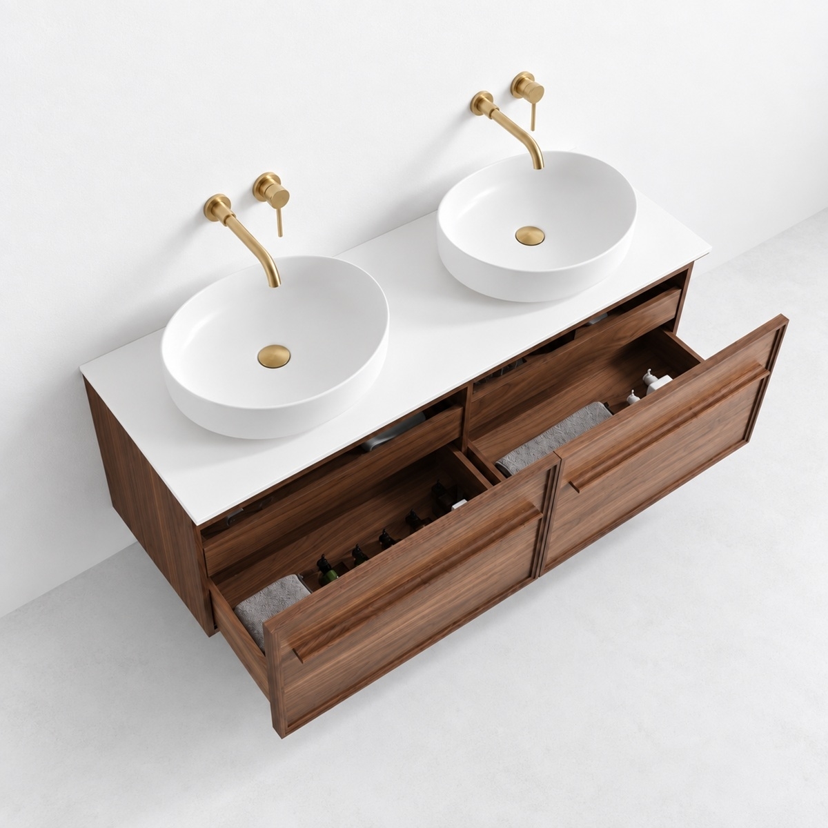 Meuble legno 140 plan blanc pour vasque à poser