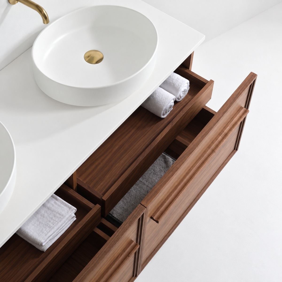 Zoom tiroir meuble legno 140 plan blanc avec vasque