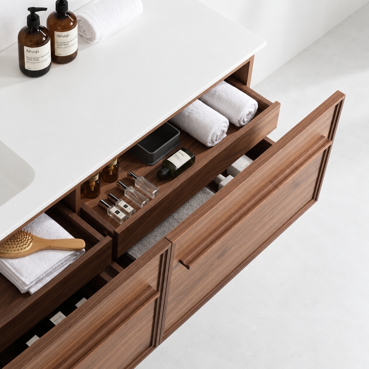 Tiroirs ouverts meuble legno140 excentré gauche