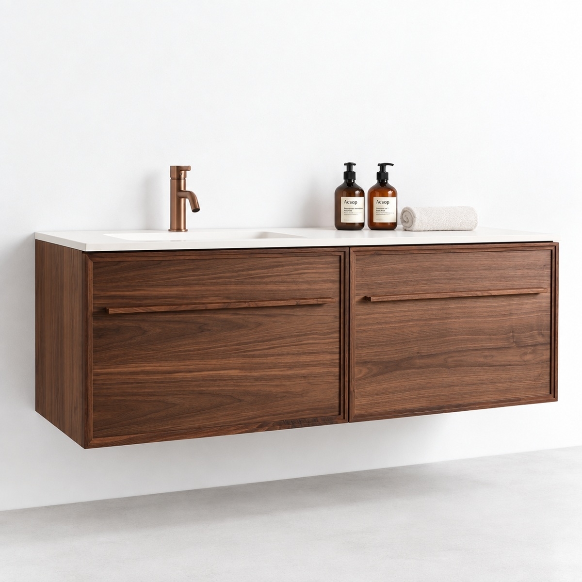 Meuble Legno avec vasque blanc mat à gauche