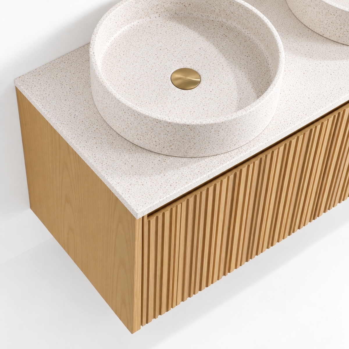 Zoom vasque et plan terrazzo meuble sculpt
