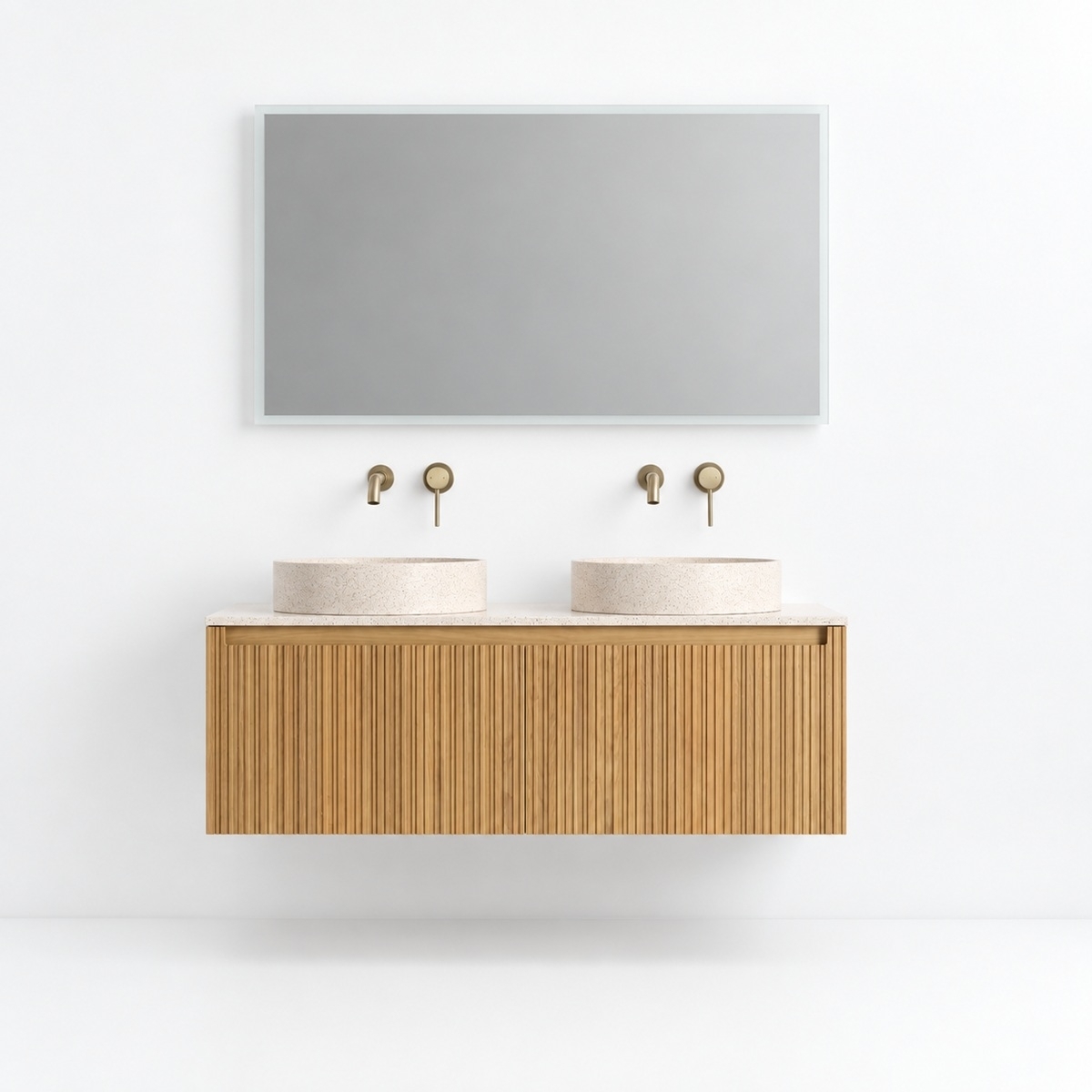 Meuble sculpt avec plan en terrazzo beige