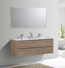 Meuble de salle de bain double vasque Alicia 140 cm bois chêne