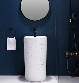 Vasque Totem effet marbre blanc mat Carrara