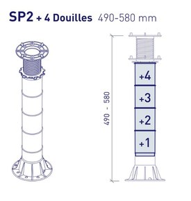 Plot de terrasse et carrelage réglable SP6 de 490 mm à 580 mm