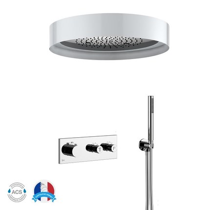 Kit douche encastrable thermostatique double-fonction LED Rond