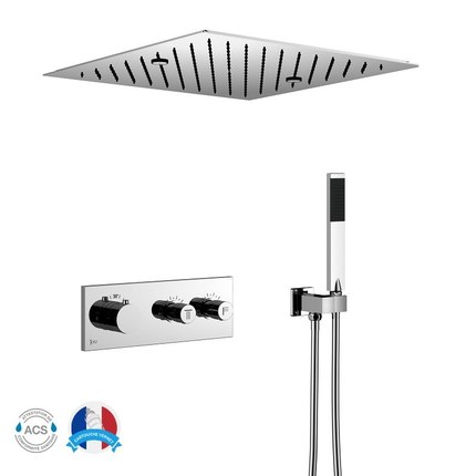 Kit douche encastrable thermostatique double-fonction plafonnier 43 cm