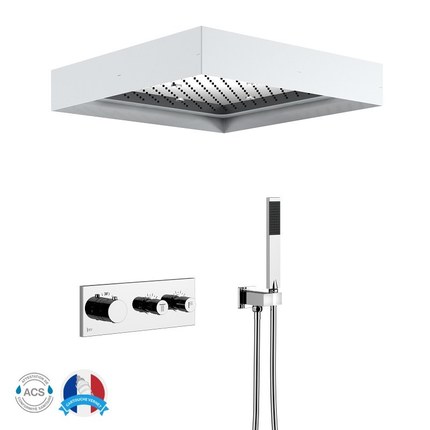 Kit douche encastrable thermostatique double-fonction LED Carré