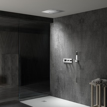 Kit douche encastrable thermostatique double-fonction plafonnier 43 cm