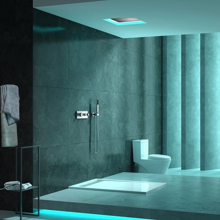 Kit douche encastrable thermostatique double-fonction LED Carré