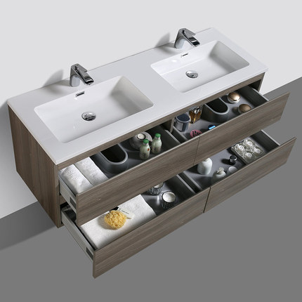 Meuble de salle de bain double vasque Alicia 140 cm bois gris