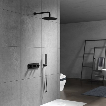 Kit douche encastrable thermostatique noir double-fonction Fina Mural