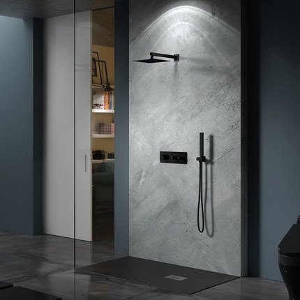 Kit douche encastrable thermostatique noir double-fonction EREO Mural