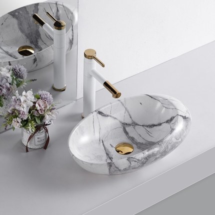 Vasque effet marbre blanc brillant Marbela 49 cm