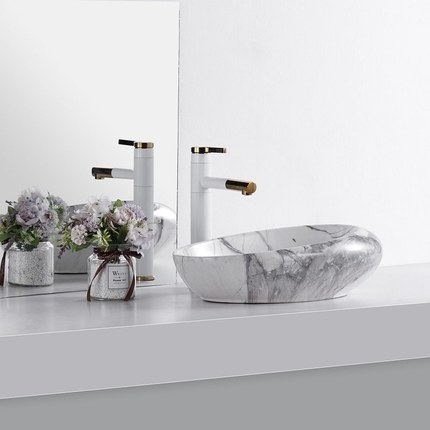 Vasque effet marbre blanc brillant Marbela 49 cm