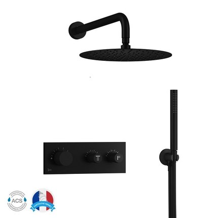 Kit douche encastrable thermostatique noir double-fonction Fina Mural