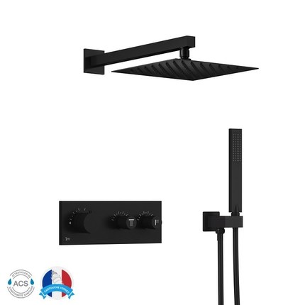 Kit douche encastrable thermostatique noir double-fonction EREO Mural