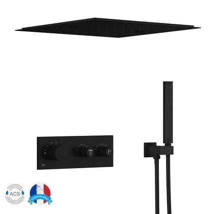 Kit douche encastrable thermostatique noir double-fonction plafonnier 43 cm
