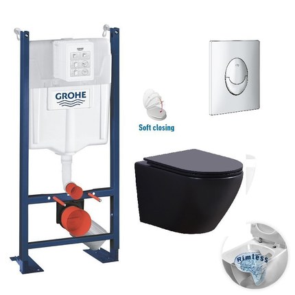 Pack WC suspendu Grohe Joy noir mat Rimless