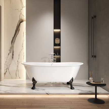 Baignoire rétro pied de lion noir brillant 165 cm