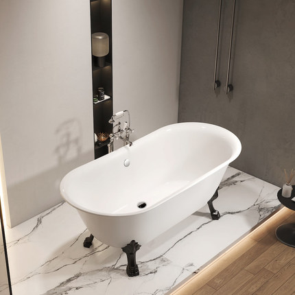 Baignoire rétro pied de lion noir brillant 165 cm