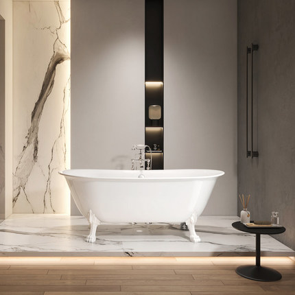 Baignoire rétro pieds de lion blancs 165 cm