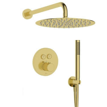 Kit douche thermostatique Push double-fonction plafond doré brossé