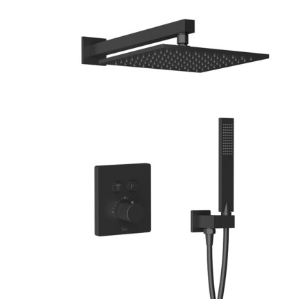 Kit douche thermostatique Push mural noir mat