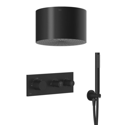 Kit douche thermostatique double-fonction avec plafond cylindrique noir mat