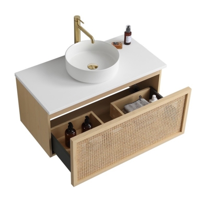 Meuble cannelage Raphia 90 cm plan