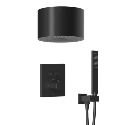 Kit douche thermostatique Push double-fonction cylindrique noir mat