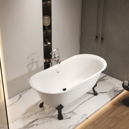 Baignoire rétro pied de lion noir mat 165 cm
