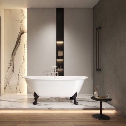 Baignoire rétro pied de lion noir mat 165 cm