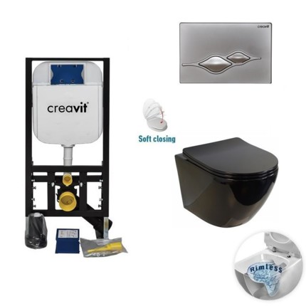 Pack WC suspendu noir Rimless CREAVIT Shine