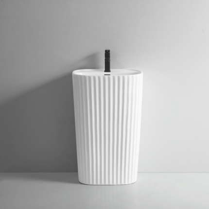 Lavabo colonne Totem cannelé Wavy blanc brillant