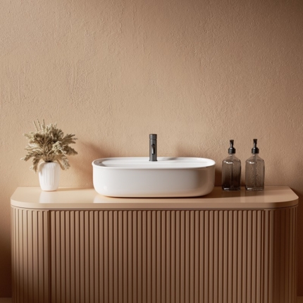 Vasque à poser sabot avec plage de robinet 55 cm	
