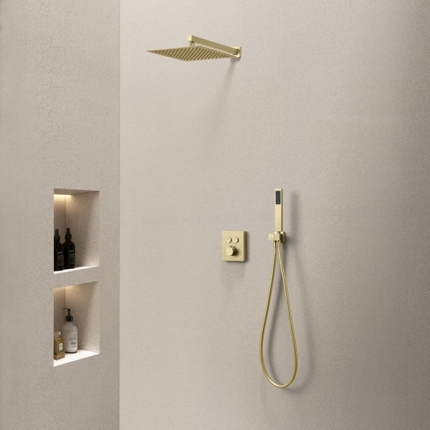 Kit douche thermostatique Push mural carré