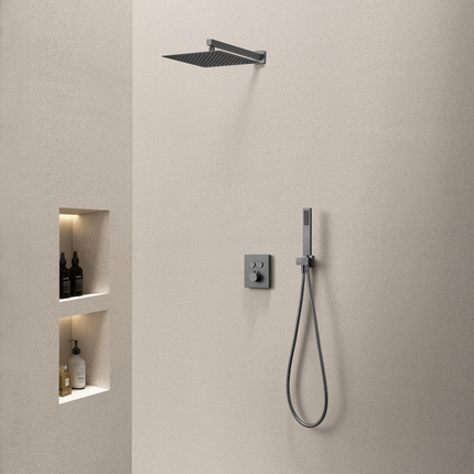 Kit douche thermostatique Push mural carré