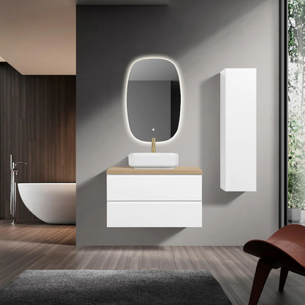 Meuble Alicia 90 cm blanc mat avec plan chêne vielli