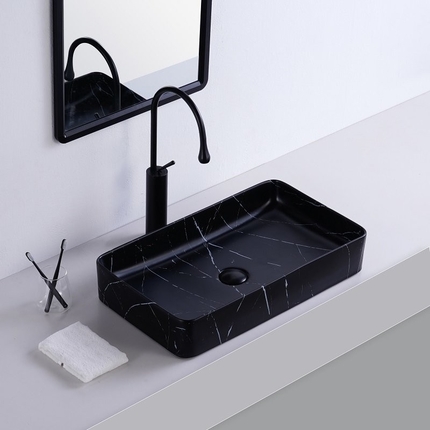 Countertop washbasin with black marble effect Marmo 60 cm