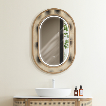 Illuminated mirror Rotin