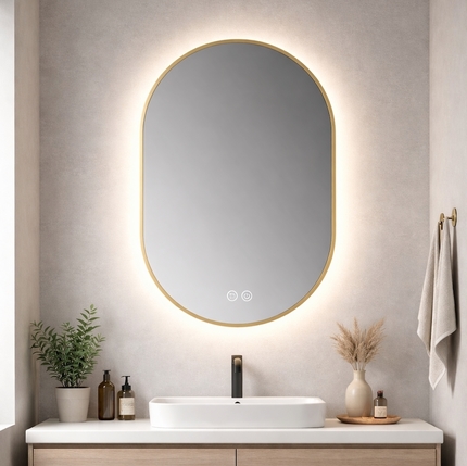Miroir LED Falbala 60 cm or brossé et noir mat 