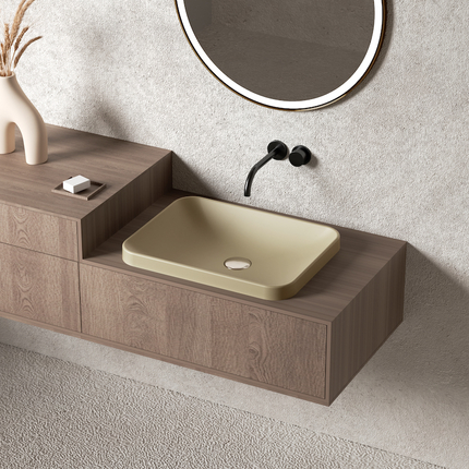 Vasque semi encastrée rectangle Yuno beige argile 50 cm 