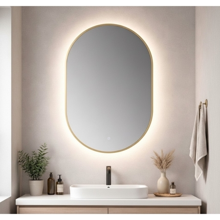 Miroir LED Falbala 60 cm or brossé et noir mat 