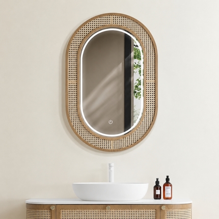 Miroir éclairé Rotin
